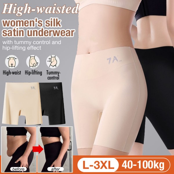 High-waisted womens silk satin underwear with tummy control and hip-lifting effect