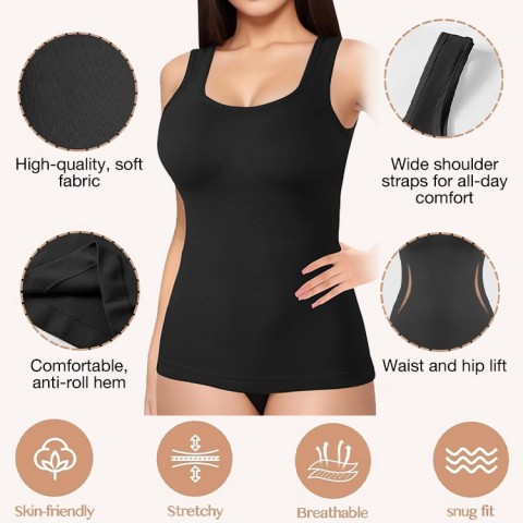 Square neckline backless camisole shapewear