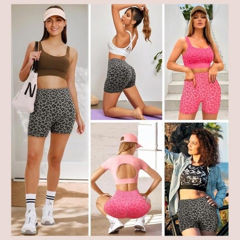 high waist leopard print yoga shorts