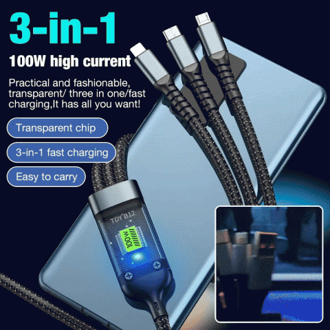 100W Transparent Luminous Ultra-fast Charging Three-in-one Data Cable