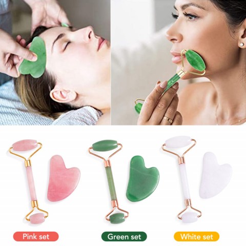 Jade Guasha Board Facial Roller Massager Anti Aging Beauty Slimming Firming & Wrinkles Removal