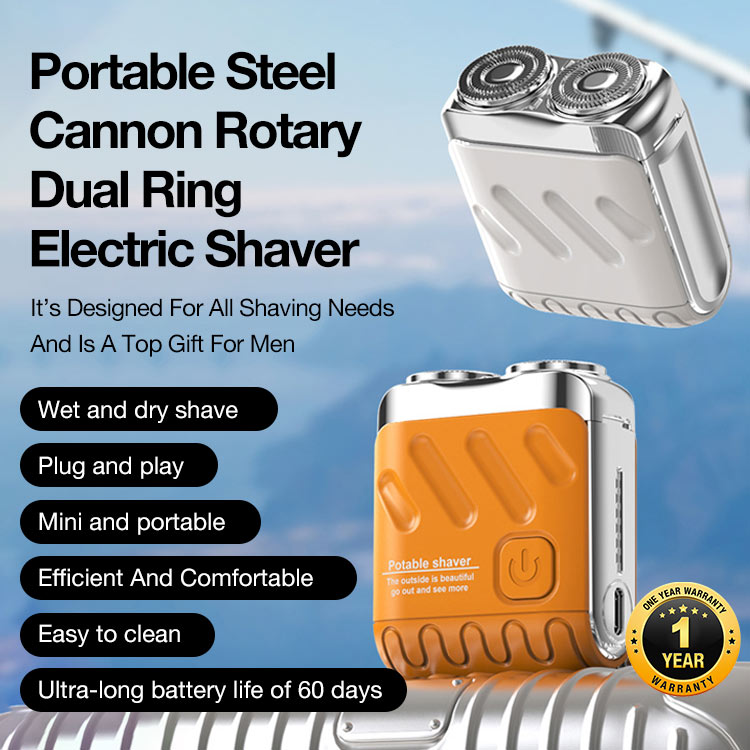 Easter promo-Portable Steel Cannon Rotary Dual Ring Electric Shaver-Remove hard stubble in 1 minute