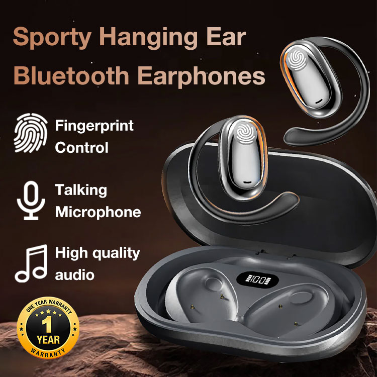 One Year Warranty - Sporty Hanging Ear Bluetooth Earphones - Fingerprint Control, High quality audio, Ultra-long standby time