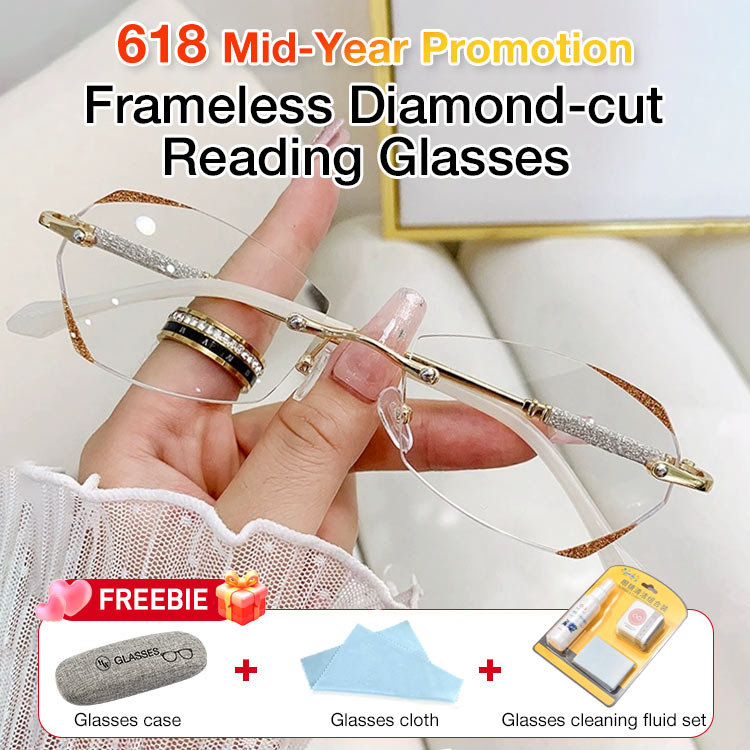 88 Super Sale 45% OFF- Imported from Germany-Diamond Frameless Reading Glasses, suitable for all face shapes-Free eye cleaning solution set as a giveaway