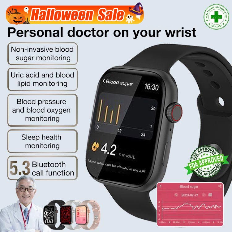 Halloween Sale 45% OFF One Year Warranty-Smart Painless Blood Glucose Measurement Watch-Stay healthy-measure blood sugar levels, heart rate, sleep quality and other general health